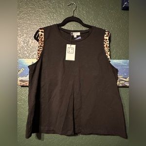 THML black tank top with leopard print trim